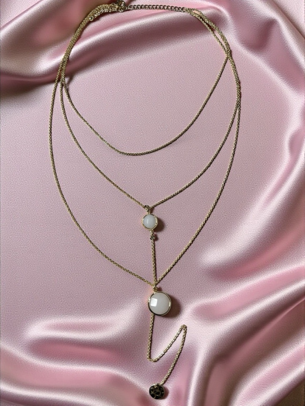 Gold Layered Pendant Necklace with White Stone